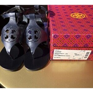 Tory Burch Leather Navy Zoey Wedge Heel Sandal Size 11M New With Box